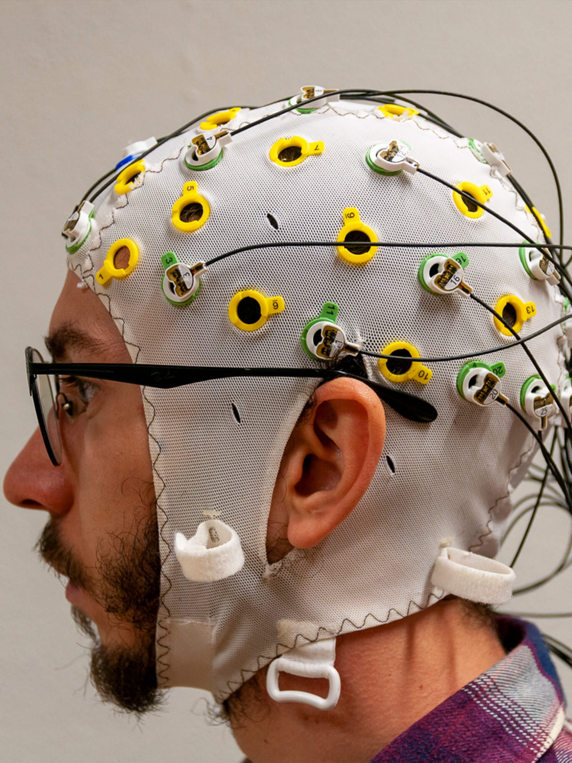 test subject wearing an EEG cap